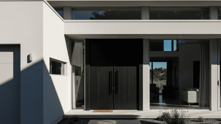 fasad rumah dengan model pintu rumah 2 daun minimalis terbaru