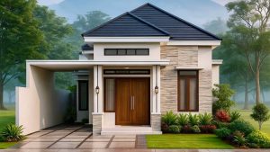 fasad rumah dengan pintu kupu tarung minimalis