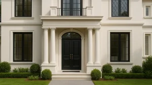 fasad dengan cat pintu warna hitam